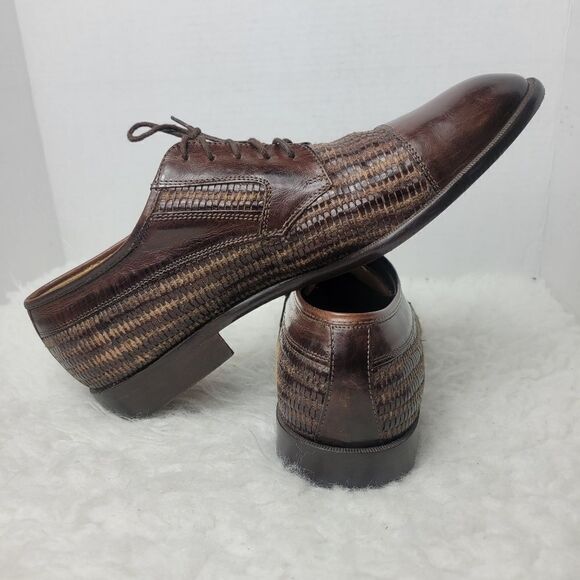 Johnston & Murphy Cellini Mens Dress Shoes Size 9.5 M Woven Brown Leather